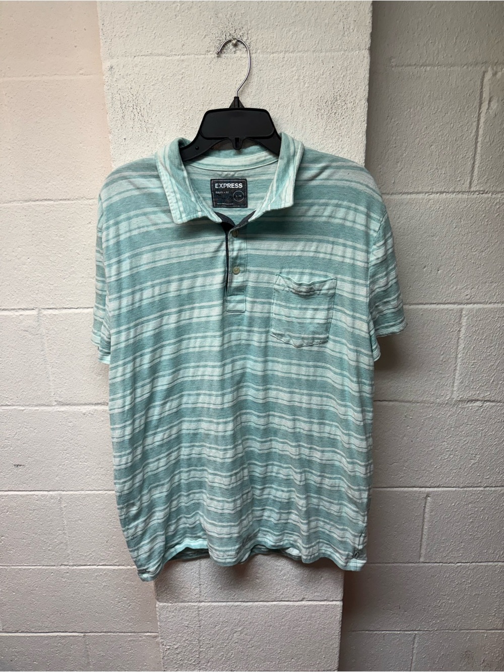 Express Men’s Mint Green and Light Green Striped Polo